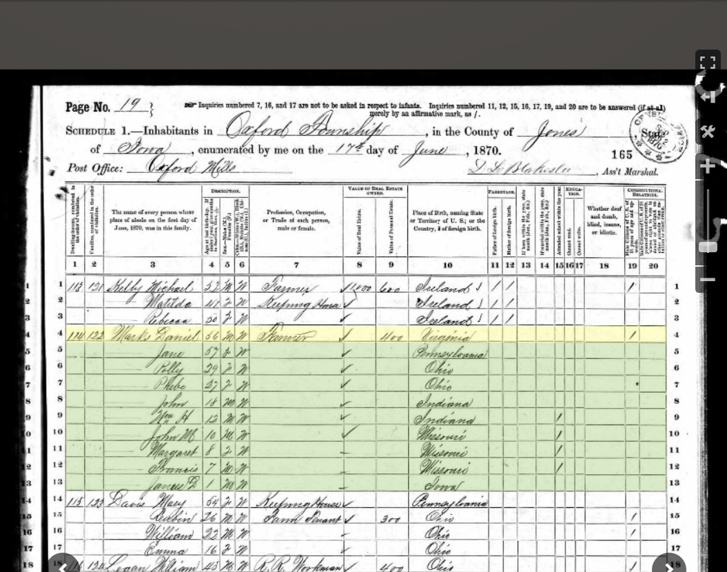 Family Marks Daniel 1860