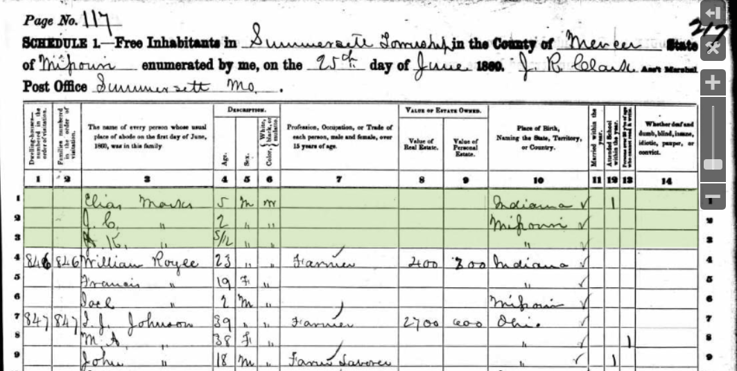 Family Marks James 1860 Missouri 2